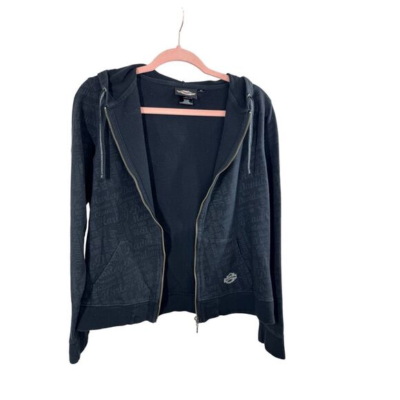 Harley Davidson Vintage Logo Hoodie Sweatshirt Black Full Zip Sweater Women’s Si - Picture 1 of 14